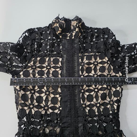 EillyBazar Dress Womens Medium Black Crochet High Neck Bell Sleeve Mini Cocktail - Picture 11 of 13